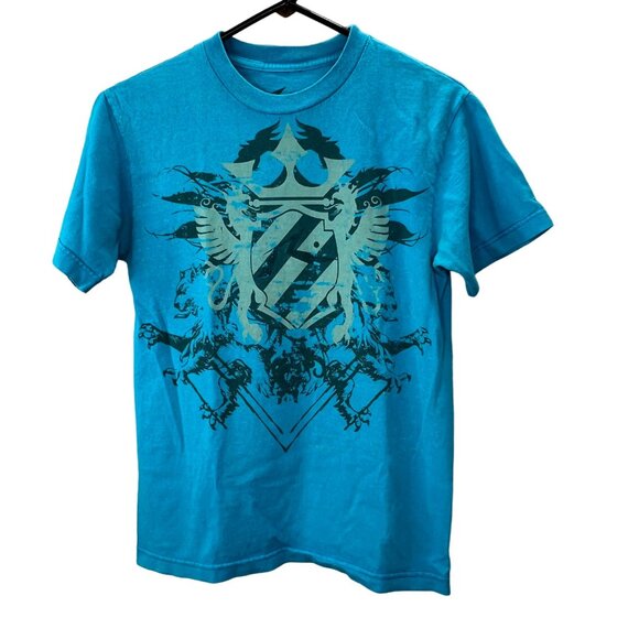 Rusty T Shirt size S Men Turquoise Blue Graphic Crewneck Surfer Skater - Picture 1 of 4